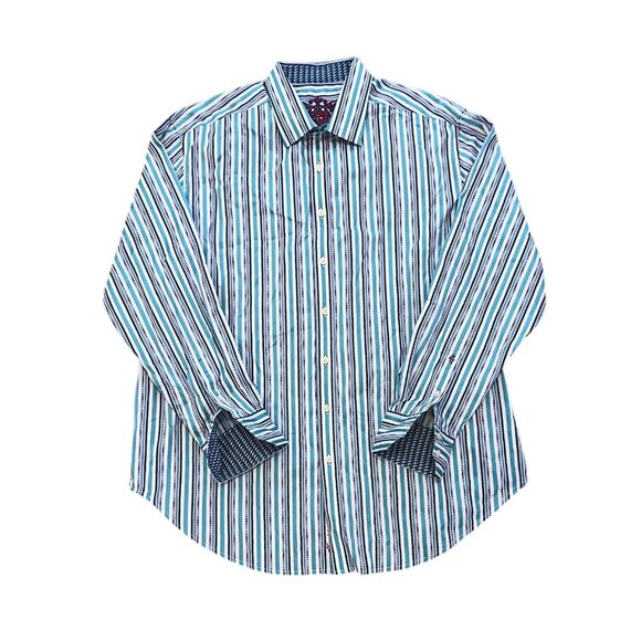 Robert Graham Multicolor Striped Long Sleeve Button-Down Dress Shirt Size 1XL - Picture 3 of 11